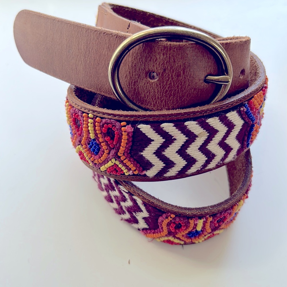 Lucky Brand Tan and Multicolor Embroidered Belt